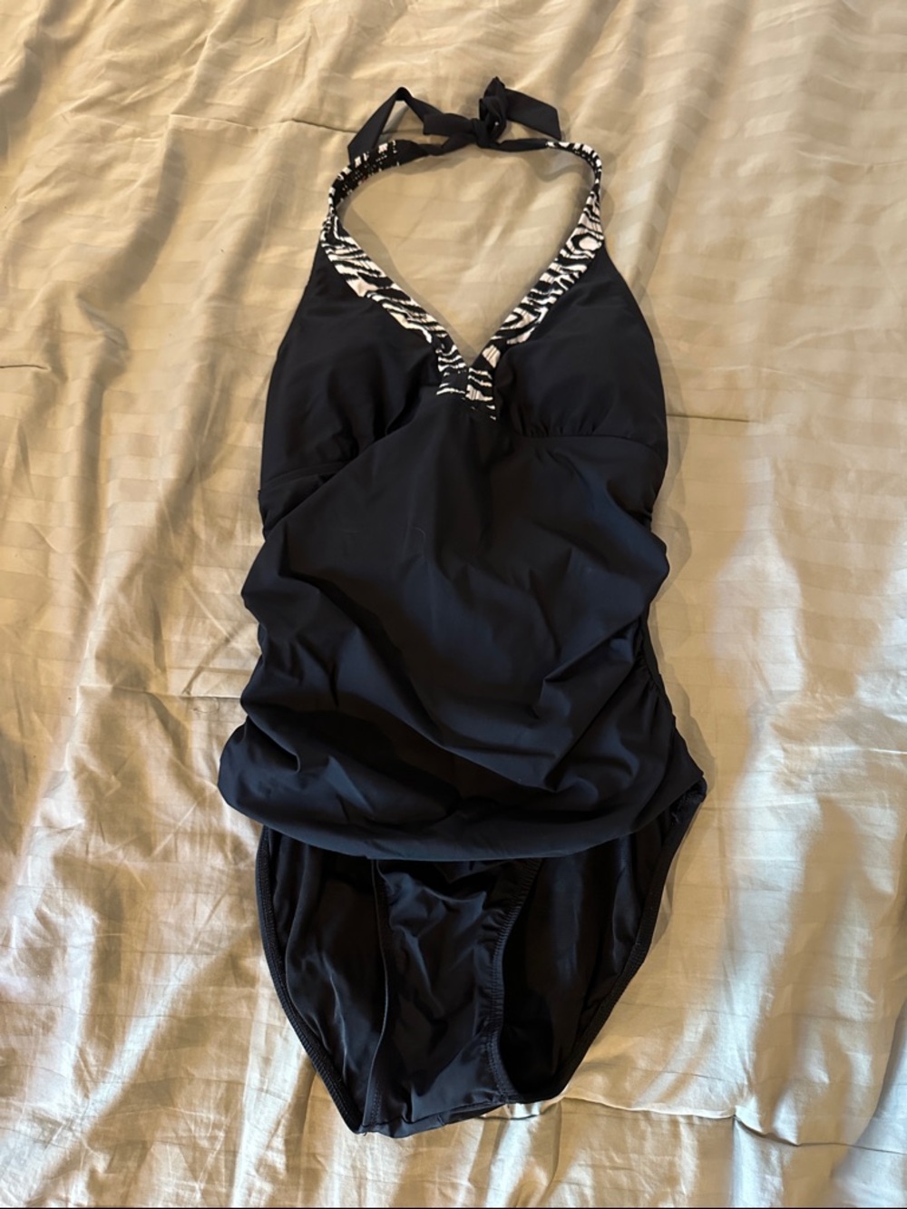 Love Your Assets by Sara Blakely Black Halter One-Piece Swimsuit with Zebra Trim